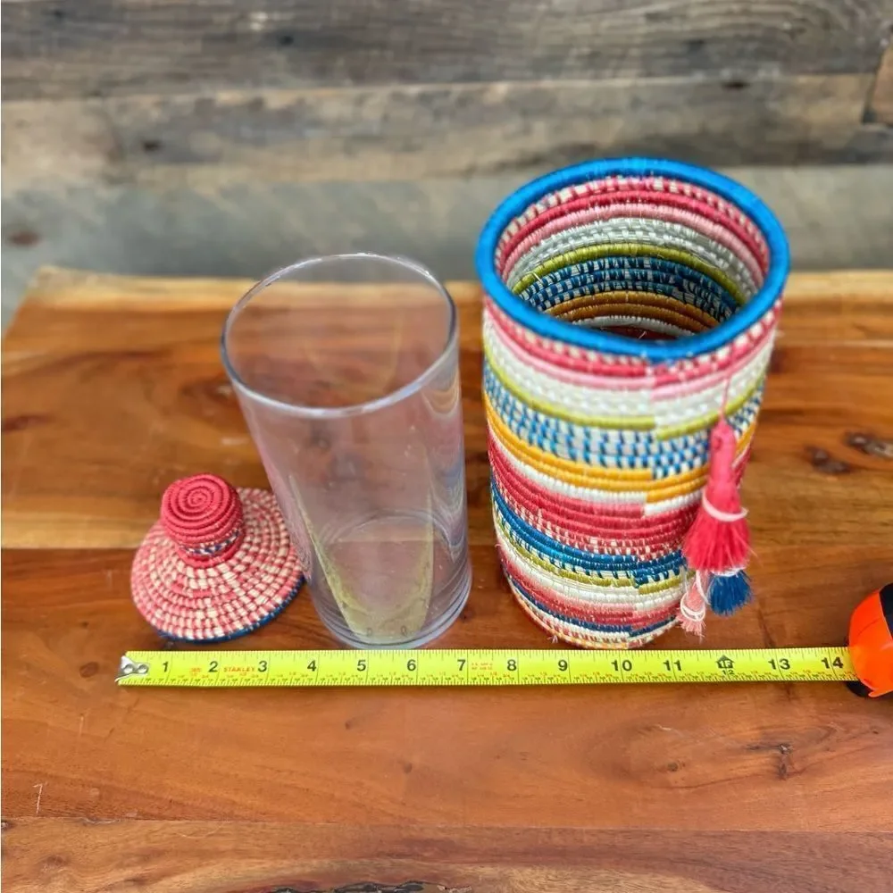 Colorful Woven Basket with Lid
